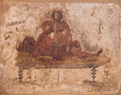 Fresk przedstawiający tematykę erotyczną, pochodzący z Pompejów we Włoszech autorstwa Roman Roman