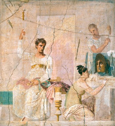 Fresk przedstawiający scenę teatralną z Bazyliki Herkulanum (Światowego Dziedzictwa UNESCO). autorstwa Roman Roman