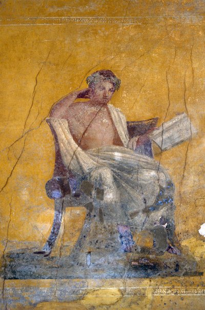Grecki poeta Menander, fresk z Domu Menandra w Pompejach (Lista Światowego Dziedzictwa UNESCO autorstwa Roman Roman