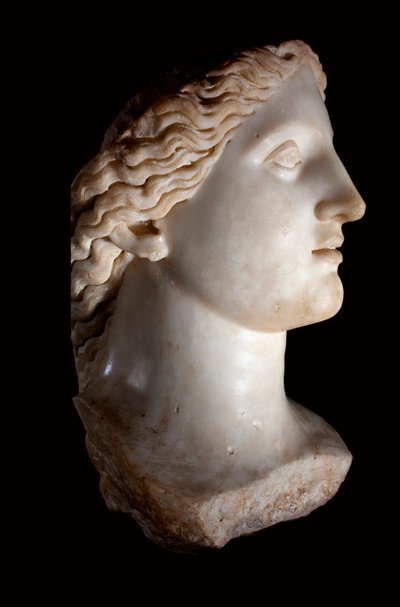 Głowa Bogini Junon - Rzeźba z białego marmuru, okres rzymski, Banasa (Maroko) - Musee d