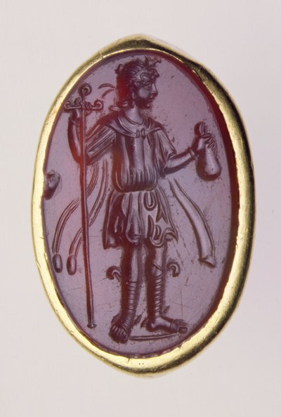 Intaglio oprawiony w złoty pierścionek przedstawiający młodą postać męską, II wiek p.n.e. (złoto i sard) autorstwa Roman Roman