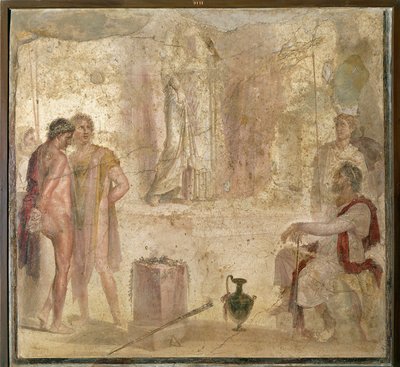 Włochy, Kampania, Pompeje, Dom Złotych Kupidynów, Orestes i Pylades przed Ifigenią, fresk autorstwa Roman Roman