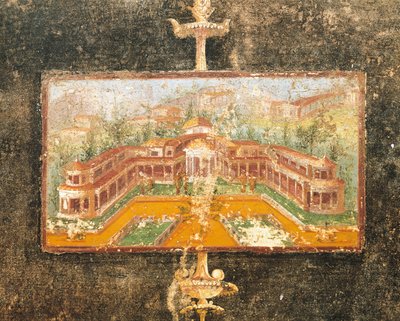Krajobraz i architektura w malarstwie ściennym w tablinum, Dom Marka Lukrecjusza Fronto, Pompeje, Kampania, Cywilizacja rzymska autorstwa Roman Roman