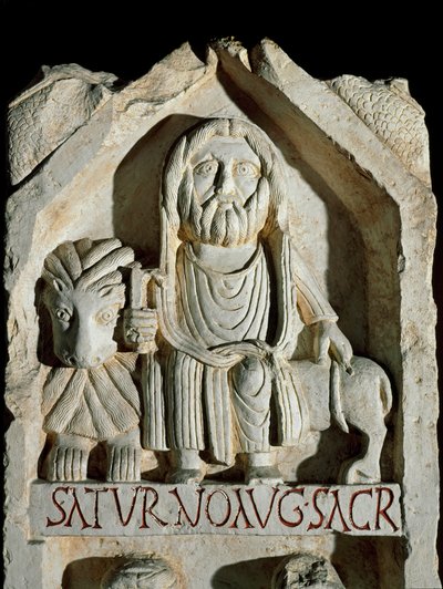 Sztuka późnorzymska: stela poświęcona „„ Saturn August ”” (Saturn August) Rzymskie Muzeum Cywilizacji Rzymskiej autorstwa Roman Roman