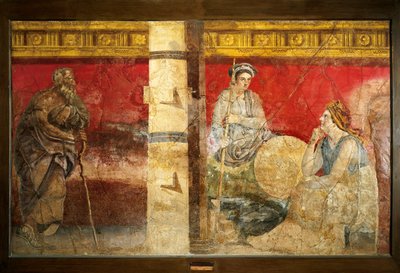 Macedońska rodzina królewska i filozof. Fresk 325x199cm. Z Boscoreale, niedaleko Neapolu. Museo nazionale archeologico, Neapol (Muzeum Archeologiczne w Neapolu) autorstwa Roman Roman