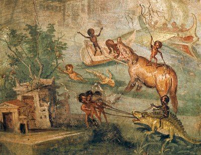 Krajobraz nilotyczny z pigmejami, z Domu Lekarza w Pompejach autorstwa Roman Roman