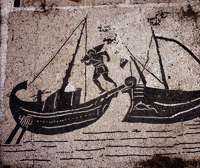 Ostia (Ostia) Starożytna, mozaika Place des Corporations. Ładowanie łodzi. autorstwa Roman Roman