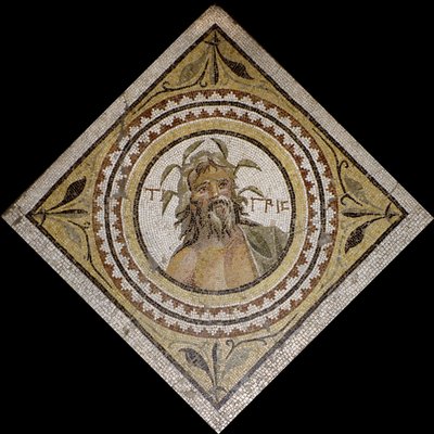 Personifikacja rzeki Tygrys, koniec II/3 wne (mozaika) autorstwa Roman Roman
