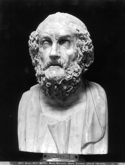 Popiersie portretowe Homera, kopia według greckiego oryginału hellenistycznego (marmur) (zdjęcie czarno-białe) autorstwa Roman Roman