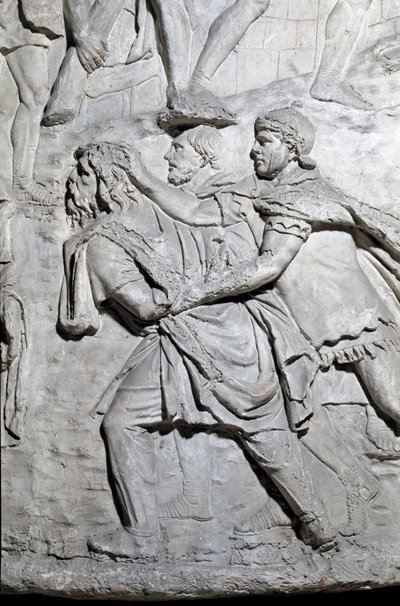 Sztuka rzymska: „”dace żołnierz więzień rzymskich żołnierzy””” Odlew z 1862 r. odtwarzający płaskorzeźby kolumny Trajana (kolumna Trajane) (Colonna Traiana) w Rzymie zbudowanej za panowania cesarza Trajana (53-117) . Kolumna Trajane upamiętnia v autorstwa Roman Roman
