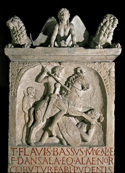 Sztuka rzymska: stela grobowa arystokraty i polityka rzymskiego Flawiusza Bassusa Herkulanusa (znanego ok. 449-452) V w. n.e. Rzym, Museo della Civilta Romana autorstwa Roman Roman