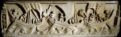 Sztuka rzymska: „”scena nawigacji”” Płaskorzeźba z Via Labicana w Rzymie. Rzym, Musée de la Civilta Romanesque autorstwa Roman Roman