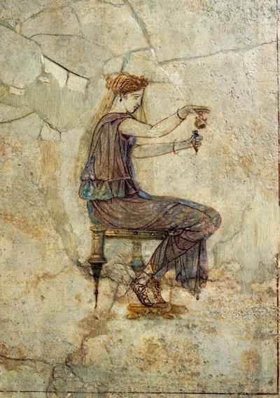 Cywilizacja rzymska, fresk przedstawiający dziewczynę nalewającą perfumy, z Pompejów autorstwa Roman Roman
