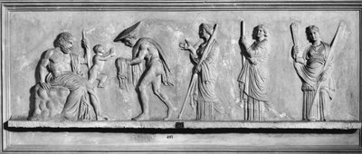 Narodziny Dionizosa z prawego uda Zeusa (marmur) (zdjęcie czarno-białe) autorstwa Roman Roman