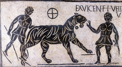 Poskramiacze tygrysów w murach Koloseum - Rzymska Mozaika autorstwa Roman Roman