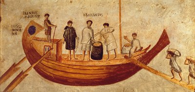 Wyładunek zboża ze statku Isis Giminiana z Ostii, II-III wiek (fresk) autorstwa Roman Roman