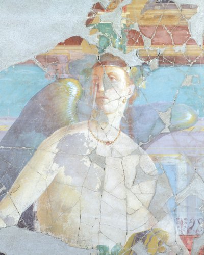 Skrzydlata kobieta, fragment fresku w domu Fabiusza Rufusa, Pompeje, Kampania, cywilizacja rzymska autorstwa Roman Roman