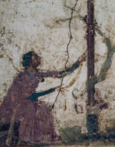 Kobieta przy świętym drzewie, fragment fresku z Pompei, Kampania, Włochy, cywilizacja rzymska autorstwa Roman Roman