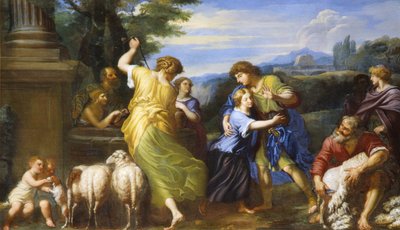 Jakub i Rachela przy studni (olej na płótnie) autorstwa Roman School