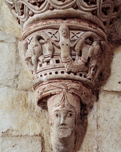 Syrena, rzeźbiona głowica prezbiterium autorstwa Romanesque