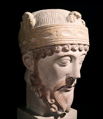 Portret karolińskiego króla West Francia Lothair (rzeźba kamienna) autorstwa Romanesque