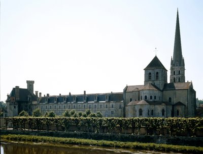 Sztuka romańska: widok bazyliki Saint Savin-sur-Gartempe (Saint Savin-sur-Gartempe), założonej w XI wieku. Saint Savin, Wiedeń autorstwa Romanesque