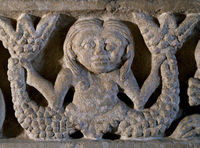 Dwuogoniasta syrena, detal z fryzu romańskiego, Włochy autorstwa Romanesque