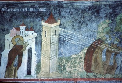 Scena z życia św. Pachomiusza, północna ściana kościoła, ok. 1601 autorstwa Romanian School