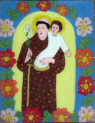 Św. Antoni Padewski (1195-1231) z Transylwanii, 1950-80 (szkło malowane) autorstwa Romanian School