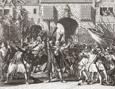 Tłum Lynchów chwyta braci de Witt autorstwa Romeyn de (after) Hooghe