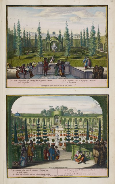 Park w Enghien, ok. 1685, ilustracja z „Zbioru 86 planów i widoków Hagi” autorstwa Romeyn de (after) Hooghe
