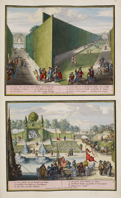 Park w Enghien, ok. 1685, ilustracja z „Zbioru 86 planów i widoków Hagi” autorstwa Romeyn de (after) Hooghe