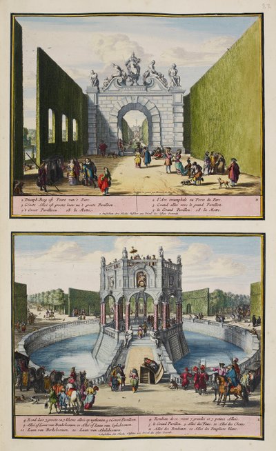 Park w Enghien, ok. 1685, ilustracja z „Zbioru 86 planów i widoków Hagi” autorstwa Romeyn de (after) Hooghe