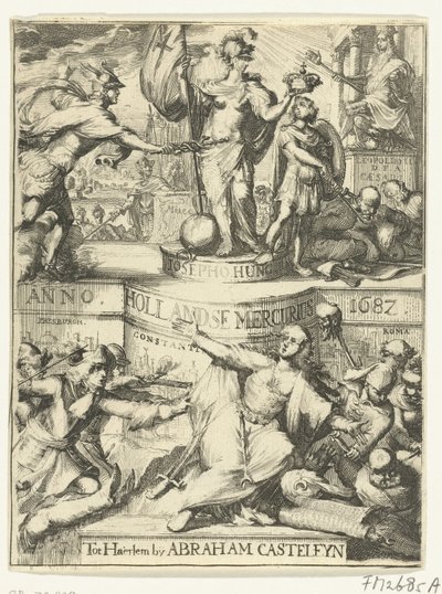 Strona tytułowa dla holenderskiego Mercury około roku 1687 autorstwa Romeyn de Hooghe (attributed to)