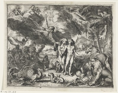 Adam i Ewa w raju autorstwa Romeyn de Hooghe