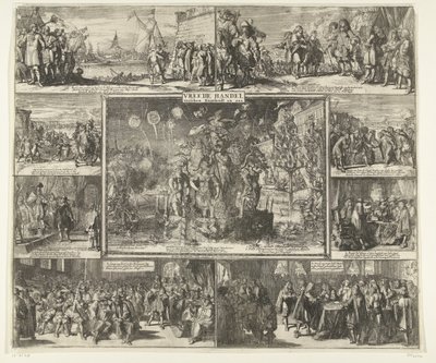 Pokój Westminsterski, 1674 Handel pokojowy między Anglią a nami (tytuł na obiekcie) autorstwa Romeyn de Hooghe