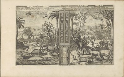 Dieren z Indii Zachodnich Westindische Vissen, etc / Ryby, etc z Indii Zachodnich // Westindische Gedrochten / Potwory z Indii Zachodnich (tytuł na obiekcie) Indie Wschodnie i Zachodnie oraz inne miejsca (tytuł serii) autorstwa Romeyn de Hooghe