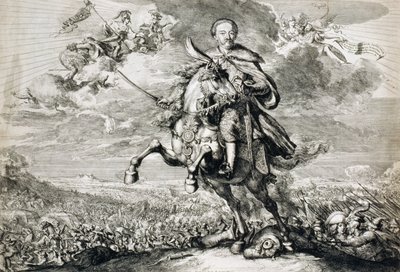 Gloryfikacja Jana III Sobieskiego (1629-96) w bitwie pod Chocimiem, 1674 r. autorstwa Romeyn de Hooghe