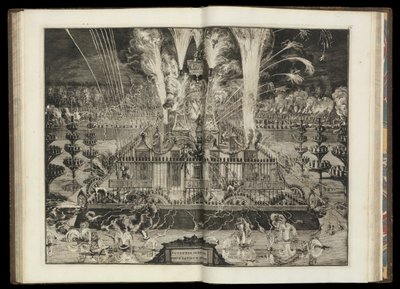 Wielki pokaz sztucznych ogni. Z "Triumfalnego powrotu Jego Brytyjskiej Mości do Holandii" (CBL AL 146, pl.67) autorstwa Romeyn de Hooghe