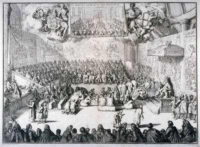 „Górna i Dolna Izba Anglii”, 1689 autorstwa Romeyn de Hooghe
