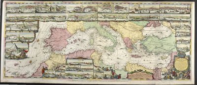 Mapa Morza Śródziemnego, z „De Fransche Neptunus and Atlas Maritime and Suite du Neptune François”, Charles Pene i Pieter Mortier autorstwa Romeyn de Hooghe