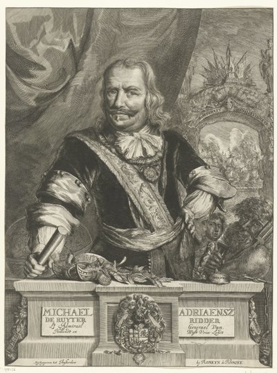 Portret Michiela de Ruyter Michael Adriaensz de Ruyter Knight Lt Admirael generał Van Hollandt i West Vrieslandt (tytuł na obiekcie) autorstwa Romeyn de Hooghe