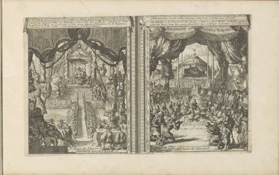 Rechtbank w Chinach w Abbesinië Chiński rechtbank / tribunal des Chinois // Abyssinise Gerichts Handel / Justice des Abissins (tytuł na obiekcie) Indie Wschodnie i Zachodnie oraz inne miejsca (tytuł serii) autorstwa Romeyn de Hooghe