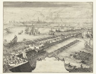 Parmański most nawy nad Skaldą, 1585 Guerres de Flandres (tytuł serii) autorstwa Romeyn de Hooghe