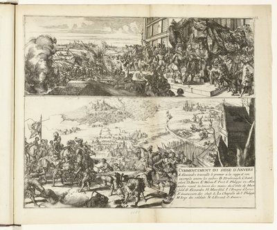 Dwa przedstawienia oblężenia Antwerpii przez księcia Parmy, 1584-1585 Commencement du siege d