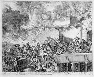 Cykl druków wiedeńskich, eksplozja miny i kontrmin, najazd na Turków, 1683 r. autorstwa Romeyn de Hooghe