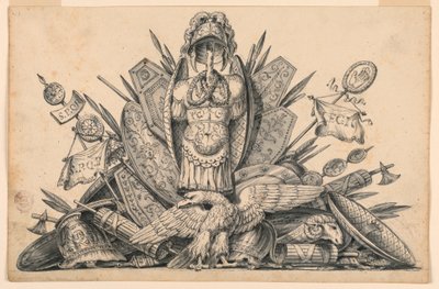 Rysunek, trofeum broni przeznaczone do wykonania w malarstwie, 1830-1850 autorstwa Romolo Achille Liverani