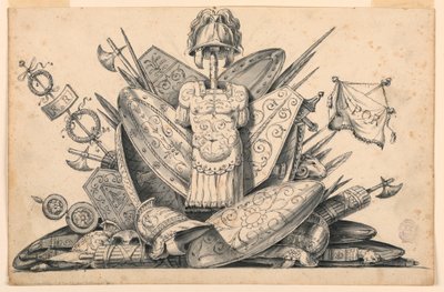 Rysunek, trofeum z broni, 1830-1850 autorstwa Romolo Achille Liverani