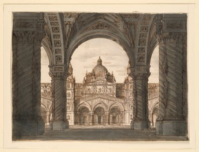 Scenografia, Fasada kościoła z loggii, I due Valdomiri Felice Romani, muzyka Pietro de Winter. Wystąpił w La Scali w Mediolanie, 1818 autorstwa Romolo Achille Liverani