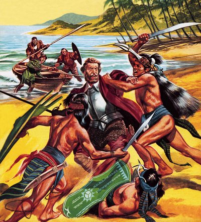 Śmierć Ferdynanda Magellana autorstwa Ron Embleton